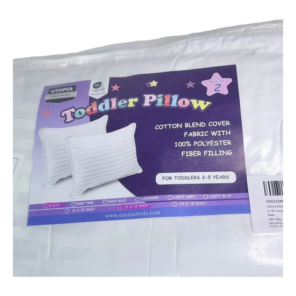 Toddler Pillow Set 2 Kids Pillows Sleep Travel Cot School 13x18 Cotton White New